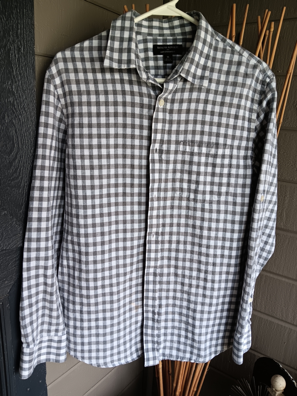 BANANA REPUBLIC Men’s Standard Fit Linen Gingham Check Button Down Shirt M